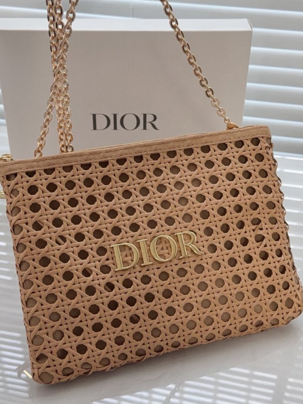 DIOR WOVEN CLUTCH WITH GOLD CD HARDWARE..N.I.B.